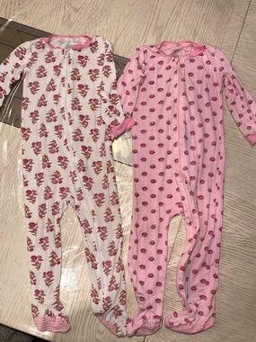 Mulberry Pink Floral Zip-Front Baby Footed Pajamas Bundle 18M